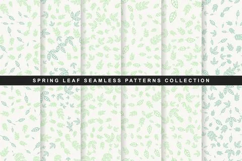 Spring leaf seamless patterns collection isolated on white background Stock Illustration