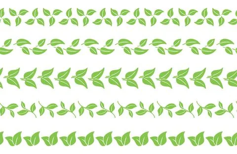 Spring leafy seamless borders set 스톡 일러스트