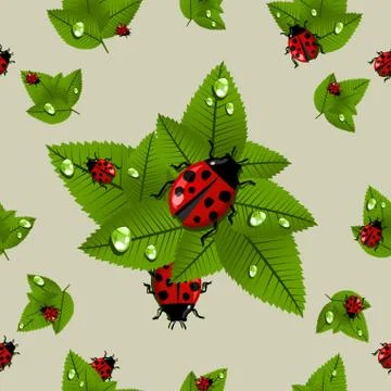Spring leaves and beetle pattern Stock Illustration
