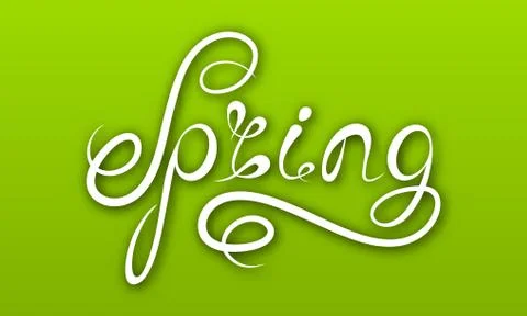 Spring Lettering, Calligraphic Text on Ggreen Background, Headline Pattern 스톡 일러스트