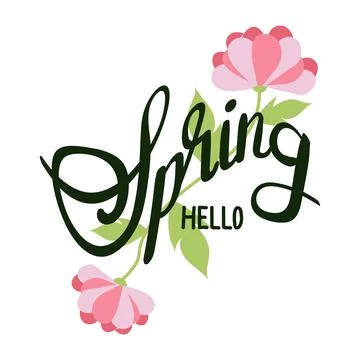 Spring lettering. Decorative typography element with floral decorative leaves Stock Illustration
