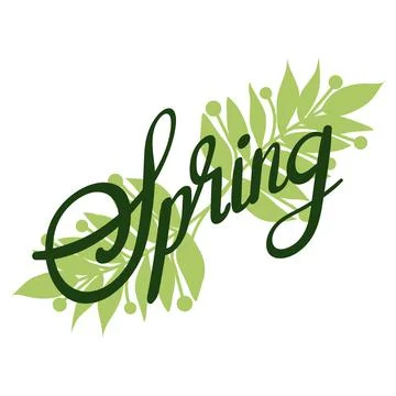 Spring lettering. Decorative typography element with floral decorative leaves Stock Illustration