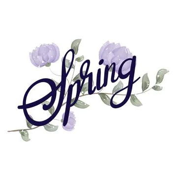 Spring lettering. Decorative typography element with floral decorative leaves Stock Illustration