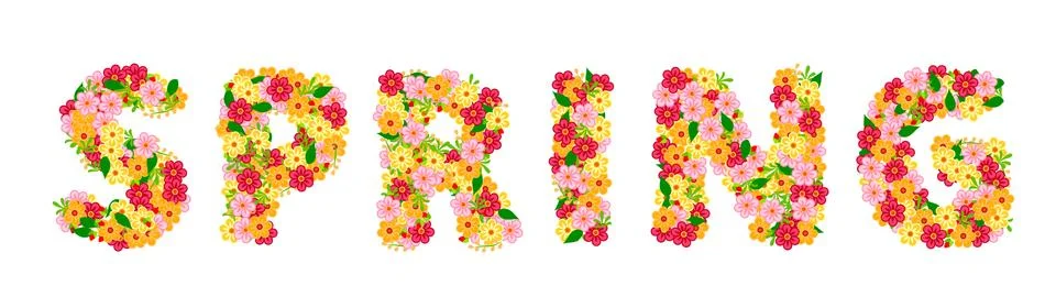 Spring lettering with flowers Stock Illustration