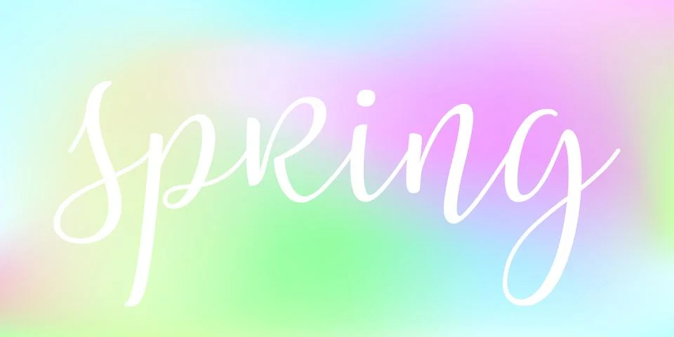 Spring Lettering on Gradient Blurred background. Hand drawn Calligraphy Word  Stock Illustration