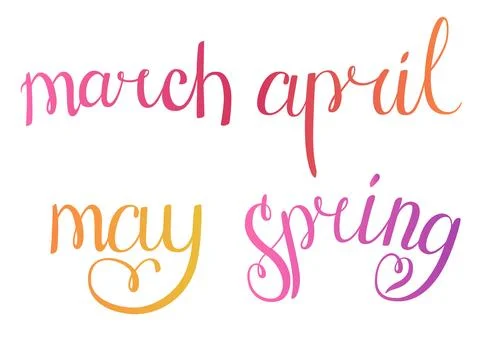Spring lettering in gradient. Spring months march, april and may lettering... Stock Illustration