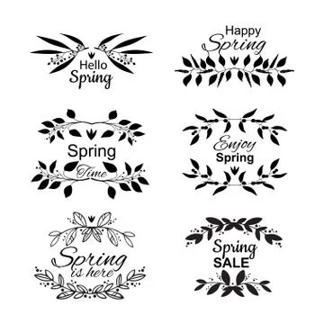 Spring lettering set with decorative elements Stock Illustration