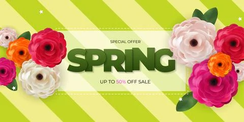 Spring Light Sale Background Poster with Flowers Template. Vector Illustratio Stock Illustration