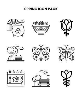 Spring Line Bundle Icons Pack Stock Illustration
