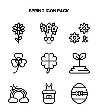 Spring Line Design Icons Pack 스톡 일러스트