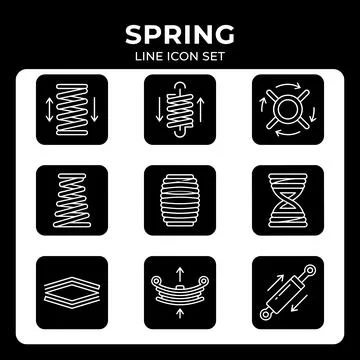 Spring line icon set showing compression, tension, rotation, suspension, an.. Stock Illustration