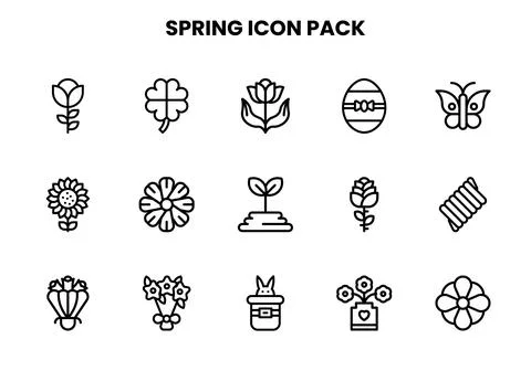 Spring Line UI Icons Pack Stock Illustration