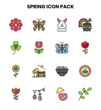 Spring Lineal Color Vector Icons Pack Stock Illustration