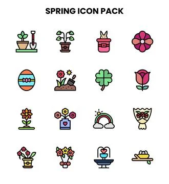 Spring Lineal Color Vector Icons Pack 스톡 일러스트