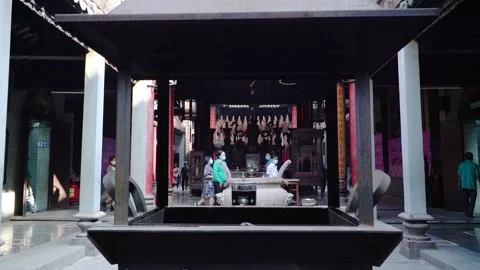 Spring lively atmosphere at temple to pray with pilgrims for peace Stock Footage 156076855