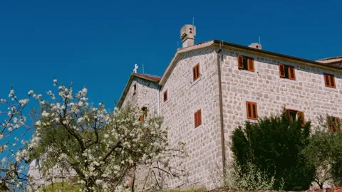 Spring Location Blooming Trees at Miholjska Prevla Monastery Stock Footage 332617805