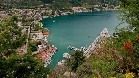 Spring Location: Kotor Old Town from Fortress View Stock Footage 333964404