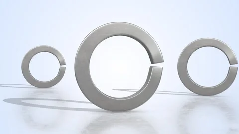 Spring Lock Washers on a Light Reflective Floor. Split Washer 3D Animation. 4K Video stock 305270043
