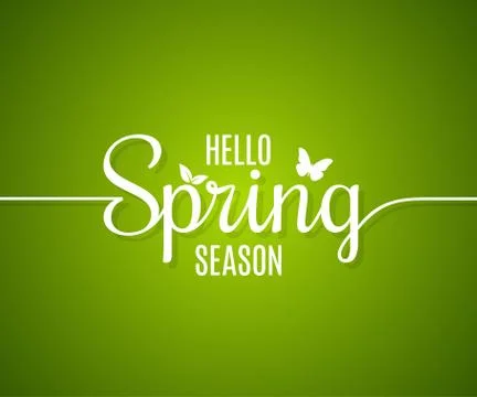 Spring logo line concept. Hello spring lettering on green background Stock Illustration