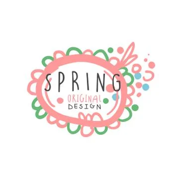 Spring logo template original design, colorful hand drawn vector Illustration Stock Illustration