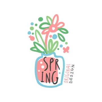 Spring logo template original design, colorful hand drawn vector Illustration Stock Illustration