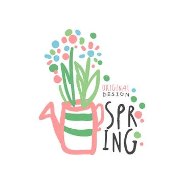 Spring logo template original design, colorful hand drawn vector Illustration Stock Illustration