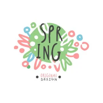 Spring logo template original design, colorful hand drawn vector Illustration Stock Illustration