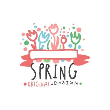 Spring logo template original design, colorful hand drawn vector Illustration Illustrazione stock
