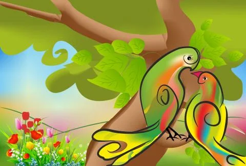 Spring love of birds Stock Illustration