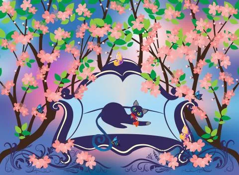 Spring love cat Stock Illustration