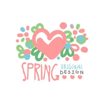 Spring, love logo template original design, colorful hand drawn vector Stock Illustration