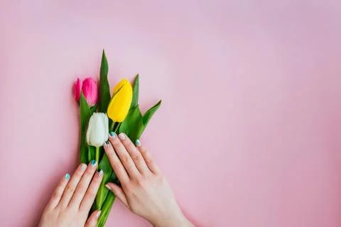 Spring manicure with flowers Stock Photos