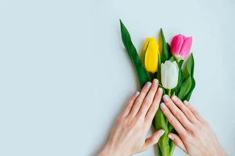 Spring manicure with flowers Stock Photos