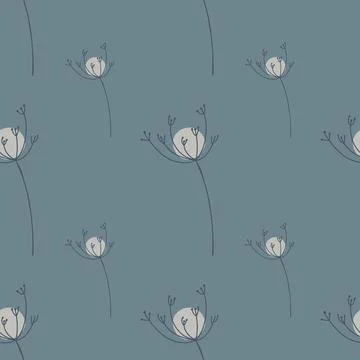 Spring meadow season seamless pattern with simple yarrow flowers shapes. Blue 스톡 일러스트