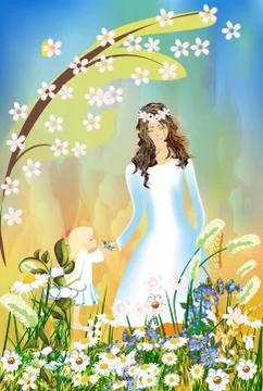 Spring meadow walk Stock Illustration
