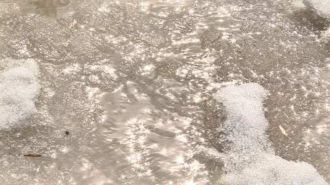 Spring melting of ice and the stream Stock Footage 74241686