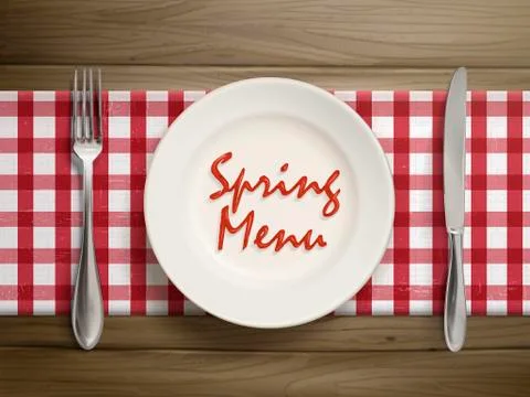 Spring menu written by ketchup on a plate Stock Illustration