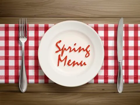 Spring menu written by ketchup on a plate Stock Illustration