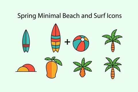 Spring Minimal Beach and Surf Icons Stock Illustration