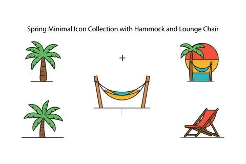 Spring Minimal Icon Collection with Hammock and Lounge Chair Stock Illustration
