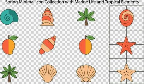 Spring Minimal Tropical Icon Set Stock Illustration