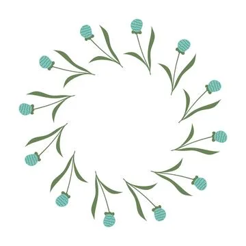 Spring minimalist Wreath with copy space. Hand drawn floral frame with blue f Illustrazione stock