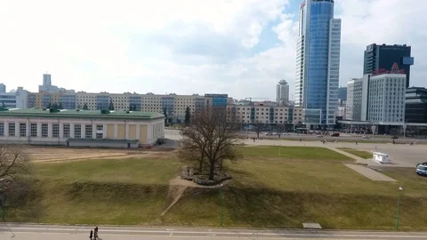 Spring in the Minsk city centre. Drone shot from above aerial Stock Footage 106452965