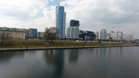 Spring in the Minsk city centre. Drone shot from above aerial Stock-Footage 106453123