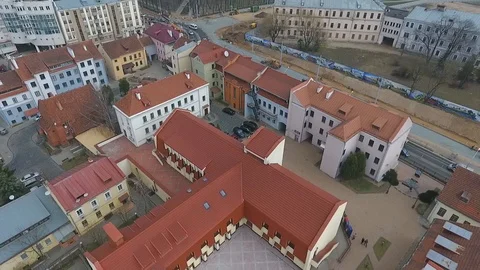 Spring in the Minsk city centre. Drone shot from above aerial Stock Footage 106453499