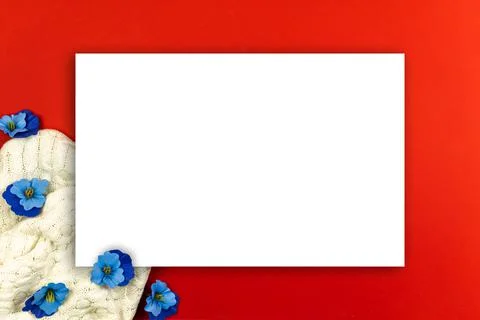Spring mockup or template, fresh and vibrant red background with flowers, cop Stock Photos