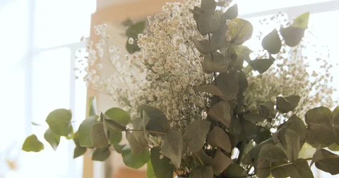 Spring Mood. Clothes Show Room Flowers Details. Shop Assistant On The Background Video stock 126030849