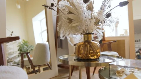 Spring Mood. Clothes Show Room Details. Dried Flowers In The Brown Vase Stock-Footage 126040084