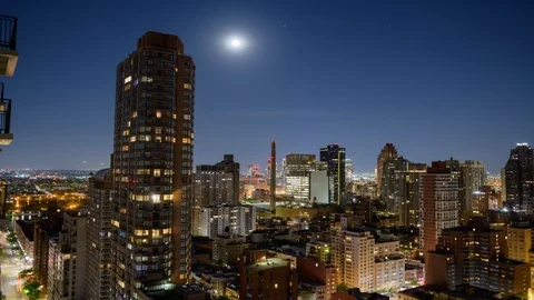 Spring Moon Over Manhattan Stock Footage 115061359