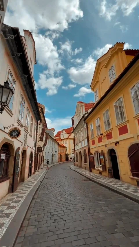 Spring morning in the old town square with Tyn Church. Sunny cityscape of the ca Stock Footage 223350283